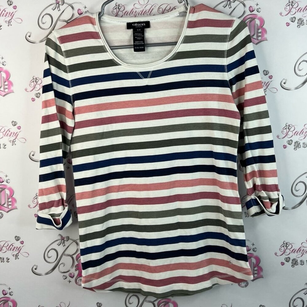 Olsen Europe long sleeve Classic Striped Long Sleeve Tee - Pink, Green, Blue